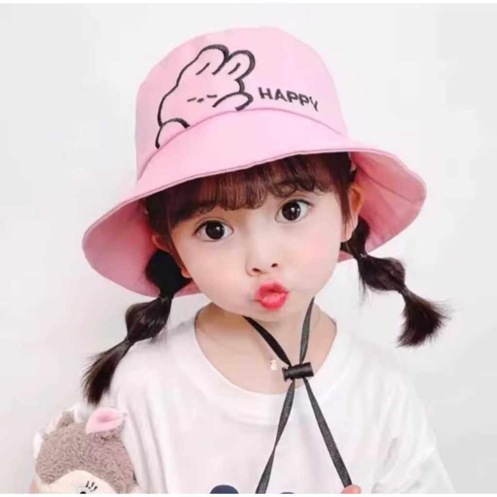 Topi Bucket Anak Perempuan Happy Lucu import