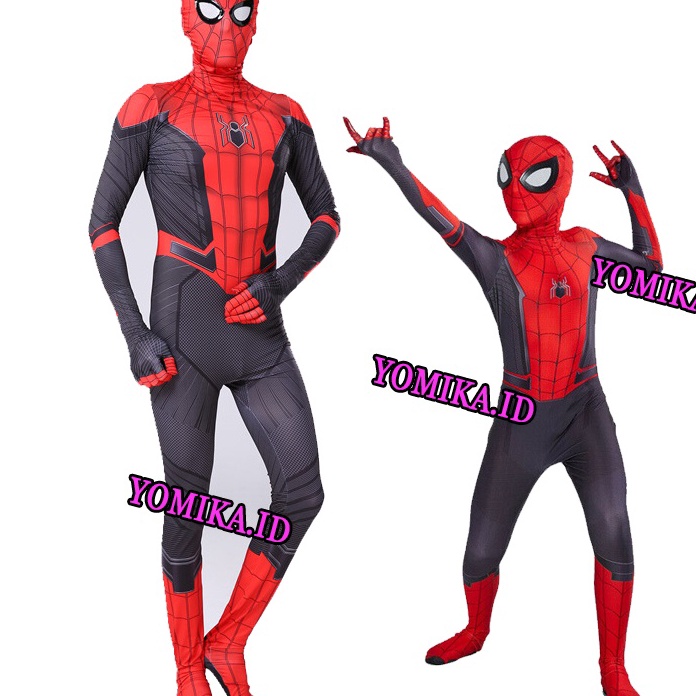 C6369 Kostum Spiderman Merah Hitam Baju Cosplay Superhero Anak Dan Dewasa  Topeng