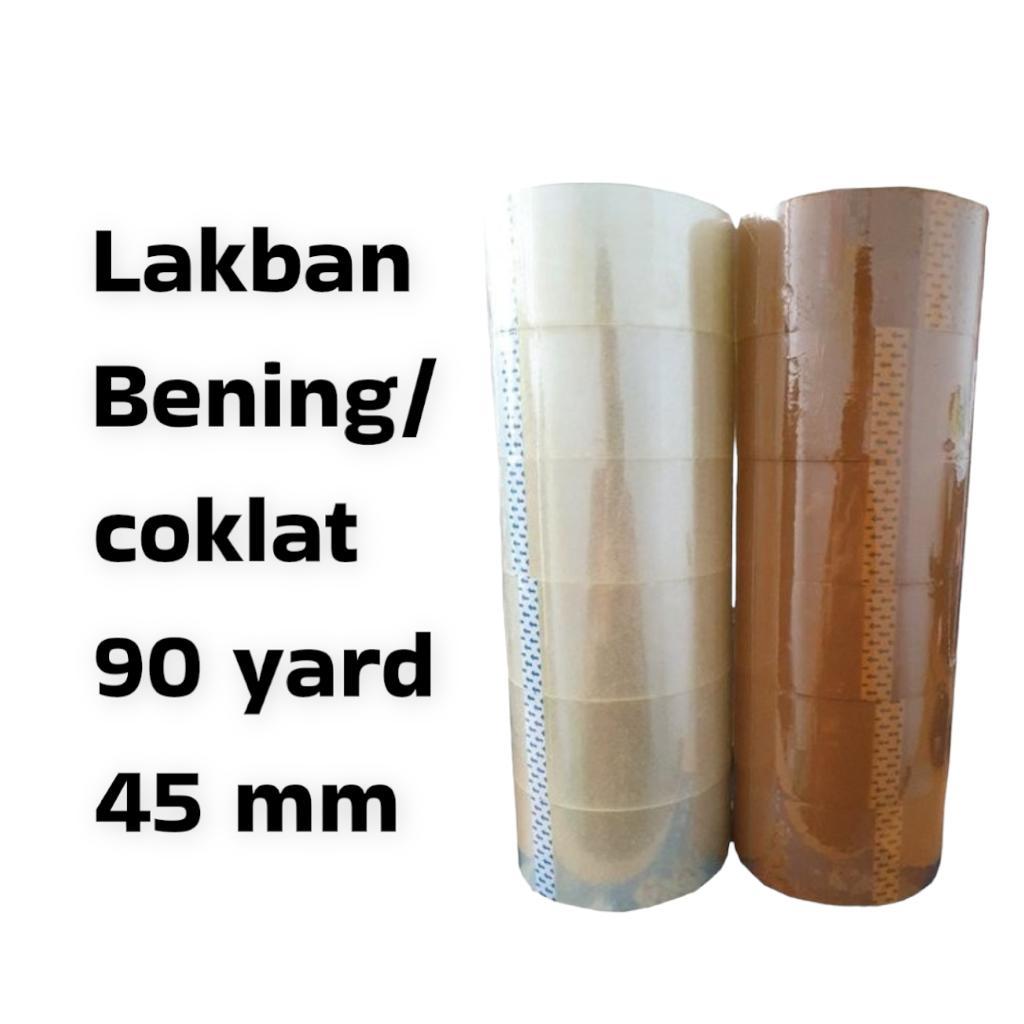 

Lakban Bening/Coklat Ukuran 90 Yard 45 Mm