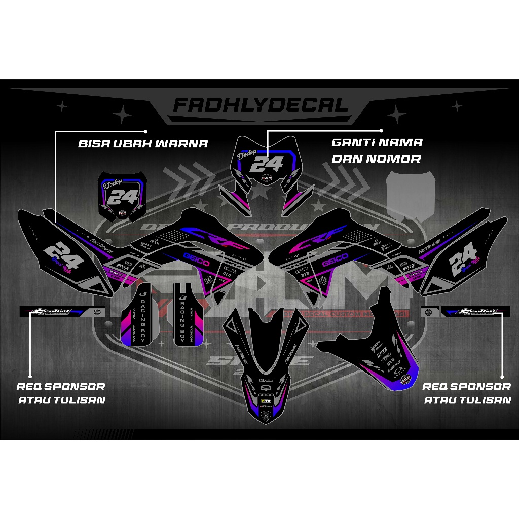 Decal STIKER CRF 150L FULLBODY Variasi Spesial Hitam, Grey, dan Merah Keren