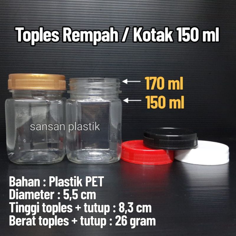 Toples Plastik 150 ml Kotak / Toples 150ml Kotak / Toples Sambal