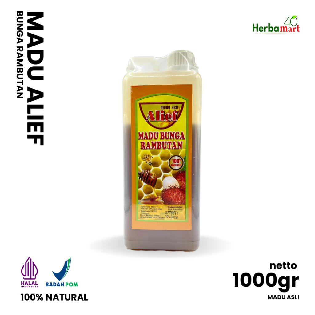 

Madu Bunga Rambutan Botol Plastik Alief Asli BPOM Madu 1kg/1000gr & 500gr Murni Madu Drigen