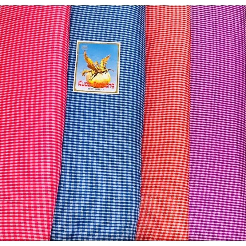 Kain Sella meteran Kotak Kecil lebar 140cm untuk taplak meja, kain jendela, prakarya sekolah kerajin