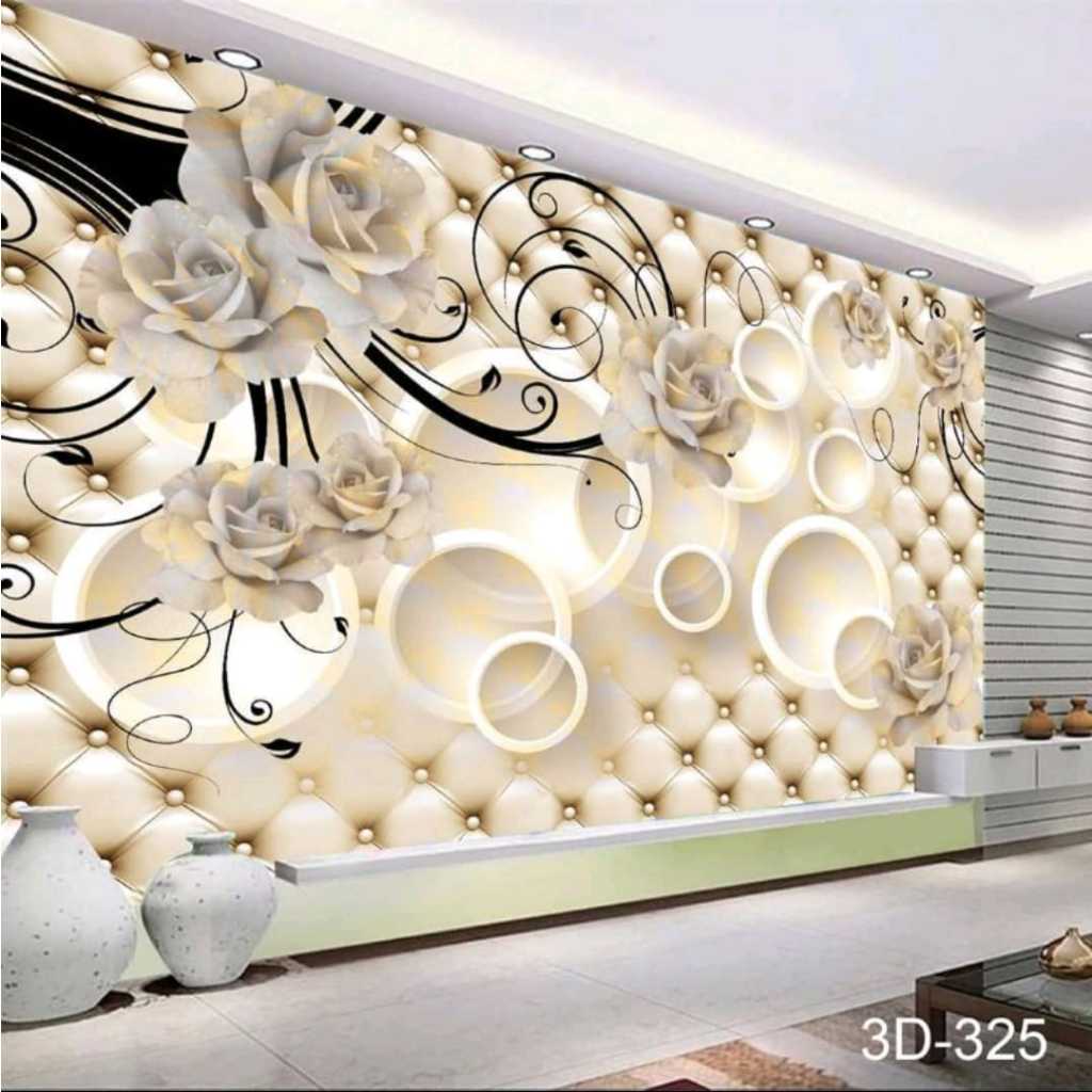 Wallpaper Custom Murah Bunga 3d Lingkaran Putih, Wallpaper Dinding Bunga Ukiran termurah