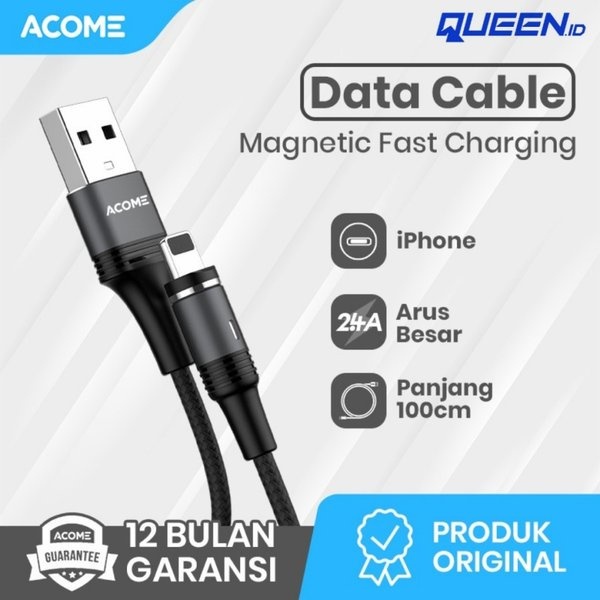 Acome AXL-010S Kabel Data Charger USB LIGHTNING Magnet 3A 1m 100cm Fast Charging Magnetic