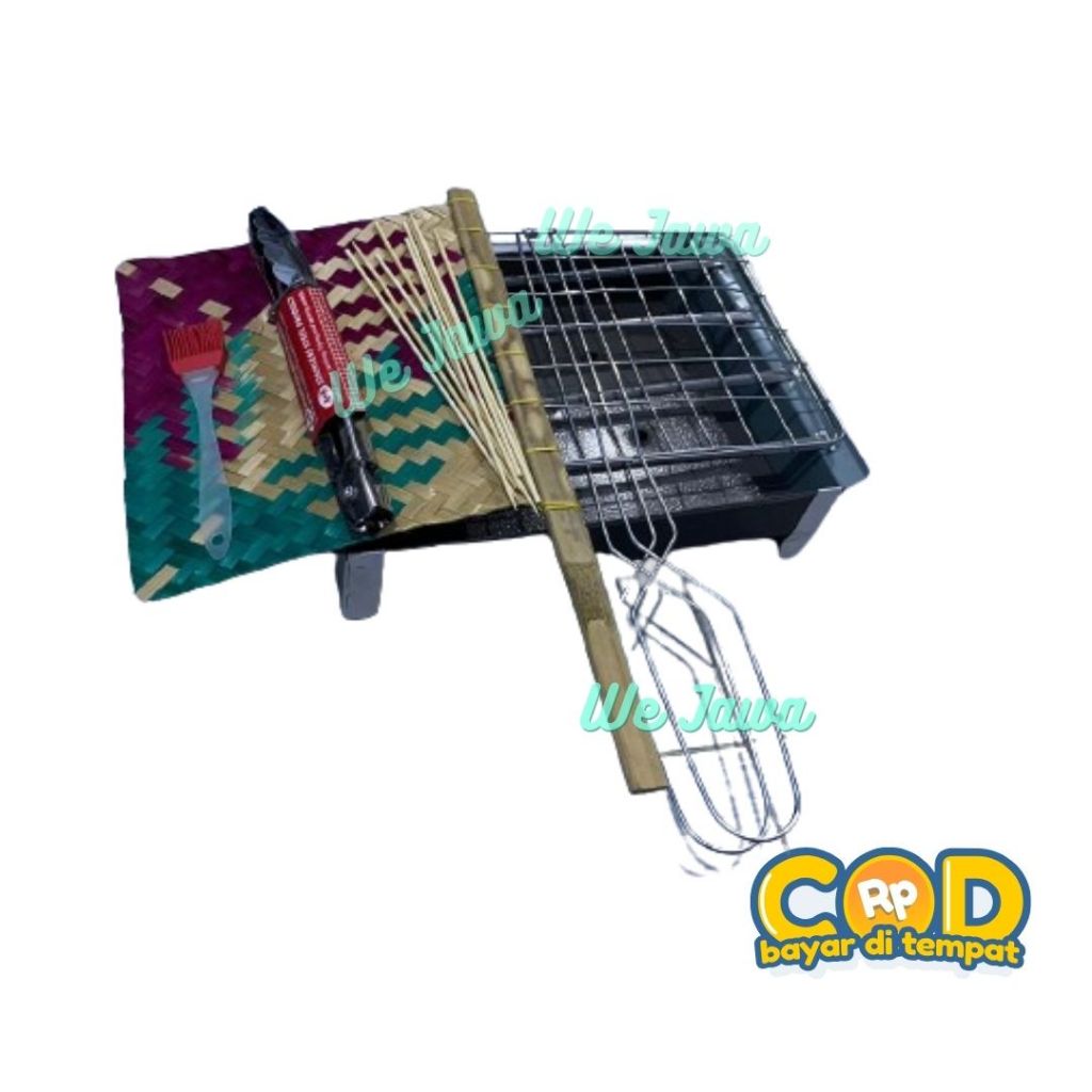 Bakaran Sate Ikan / Pembakaran Sate Kipas, Capitan, Tusukan Sate, Kuas Silikon & Panggangan Jepit