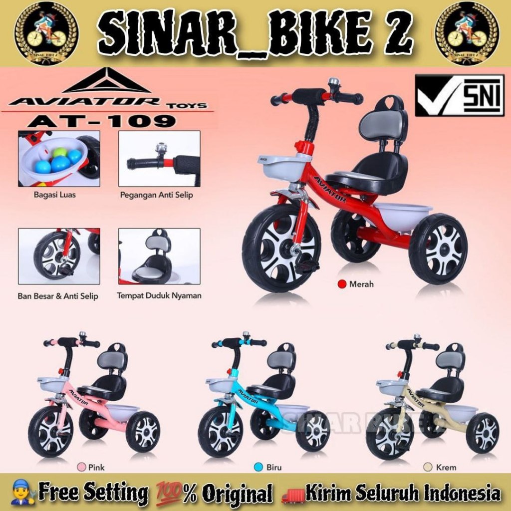Sepeda Roda 3 Tiga AVIATOR AT 109 & EXOTIC ET-721 & IORA T 29 Tricycle Anak