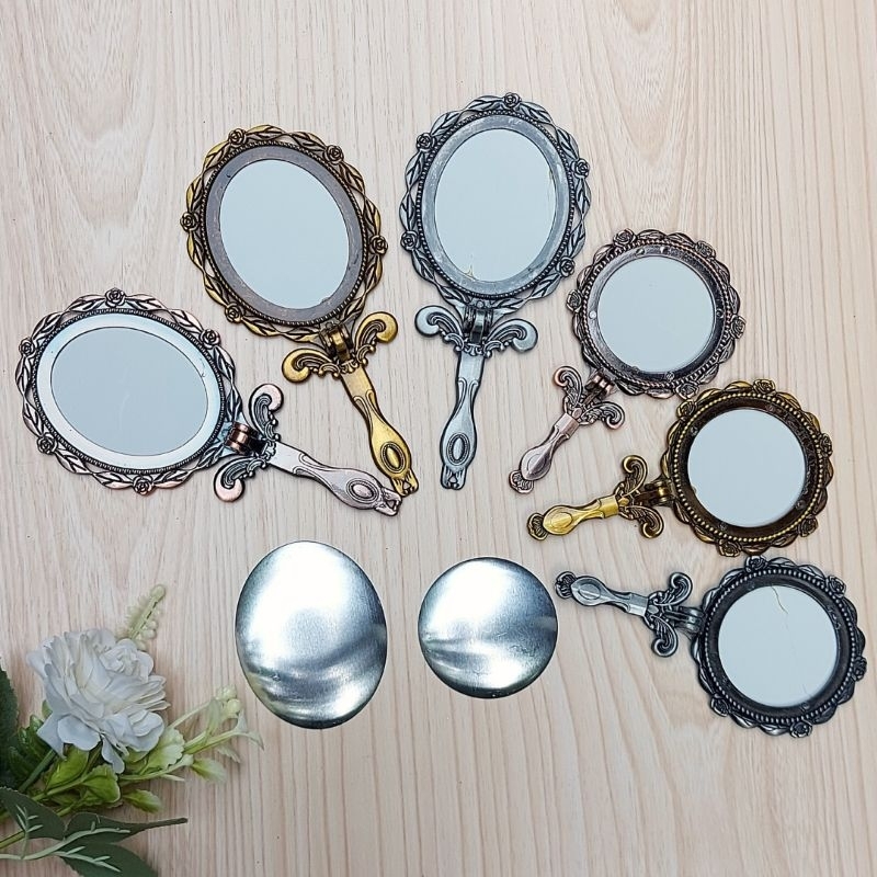 Cermin duduk diy. Cermin rias mini vintage. Hand mirror