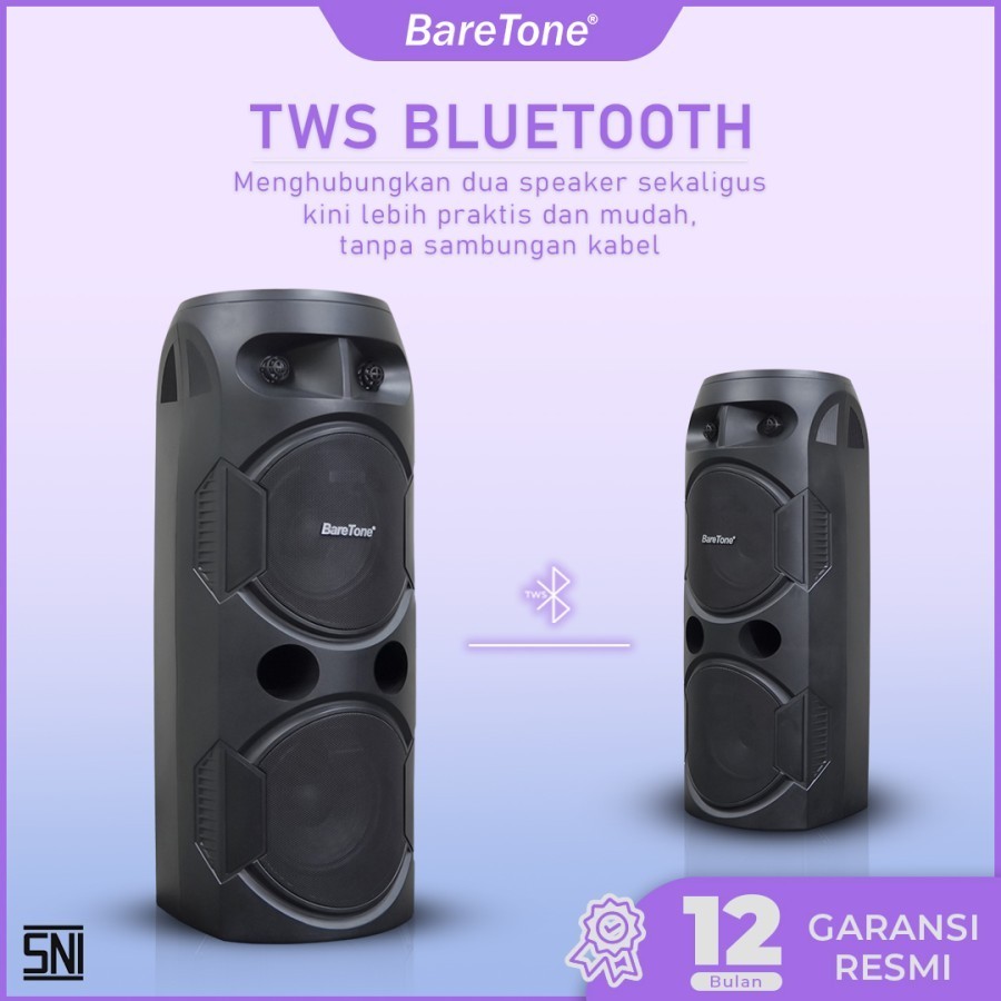 Speaker Aktif Portable Wireless Baretone PM 206 Original BARETONE PM206 Garansi Resmi Dual 6,5in 6,5