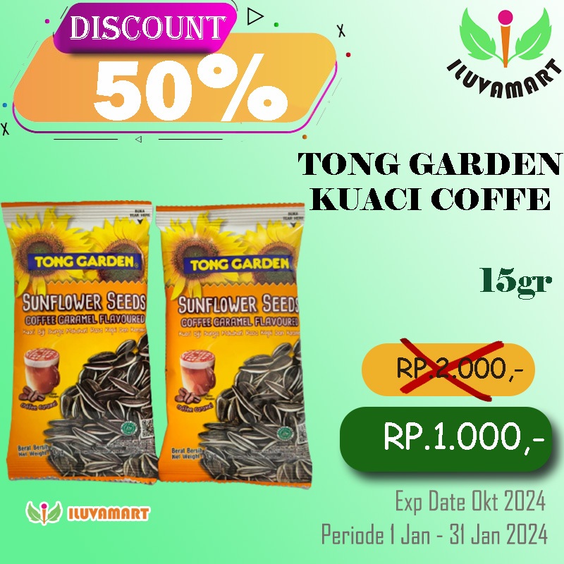 

Tong Garden Sunflower Seeds 15gr Salted / Coffe Caramel Kuaci