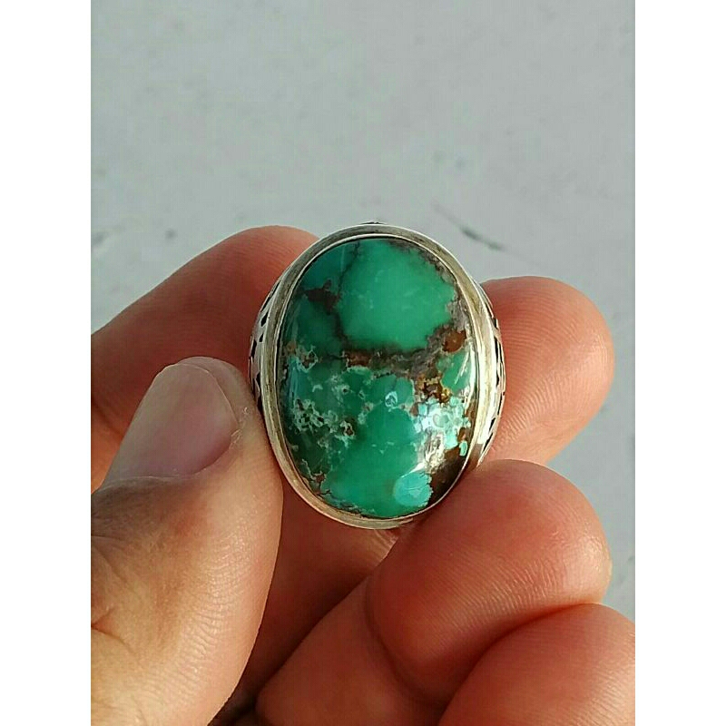 CINCIN BATU PIRUS PERSIA IJO ASLI NATURAL RING PERAK