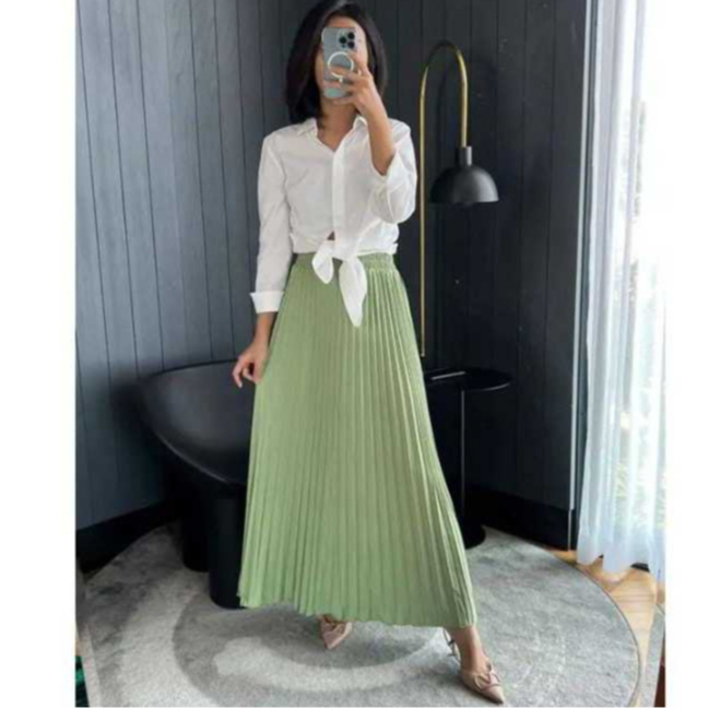Rok Plisket Hyget Super Premium/Rok Plisket Wanita/Rok Panjang Muslim/Rok Mayung HIJAU MINT