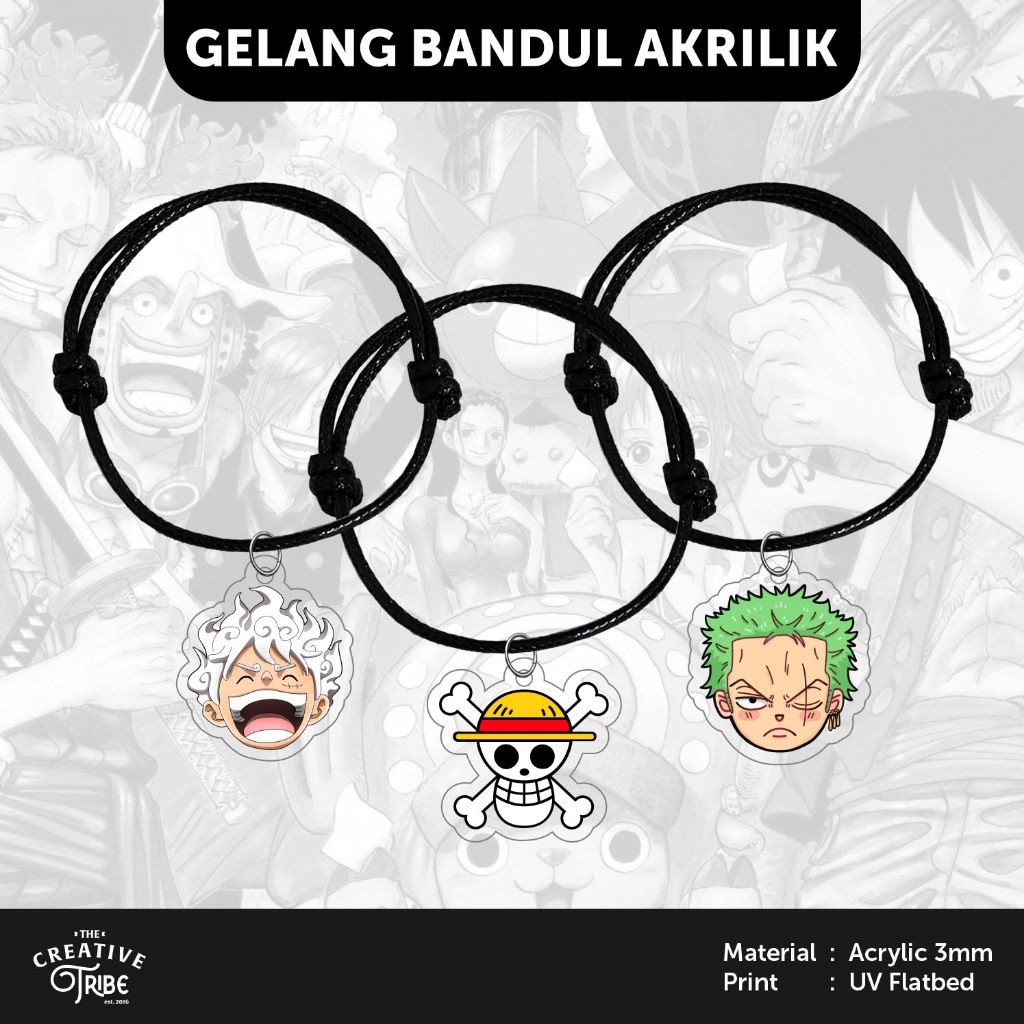 One Piece - Gelang Bandul Akrilik - Hiasan Aksesoris Tali Korea Anime Luffy Zoro Sanji