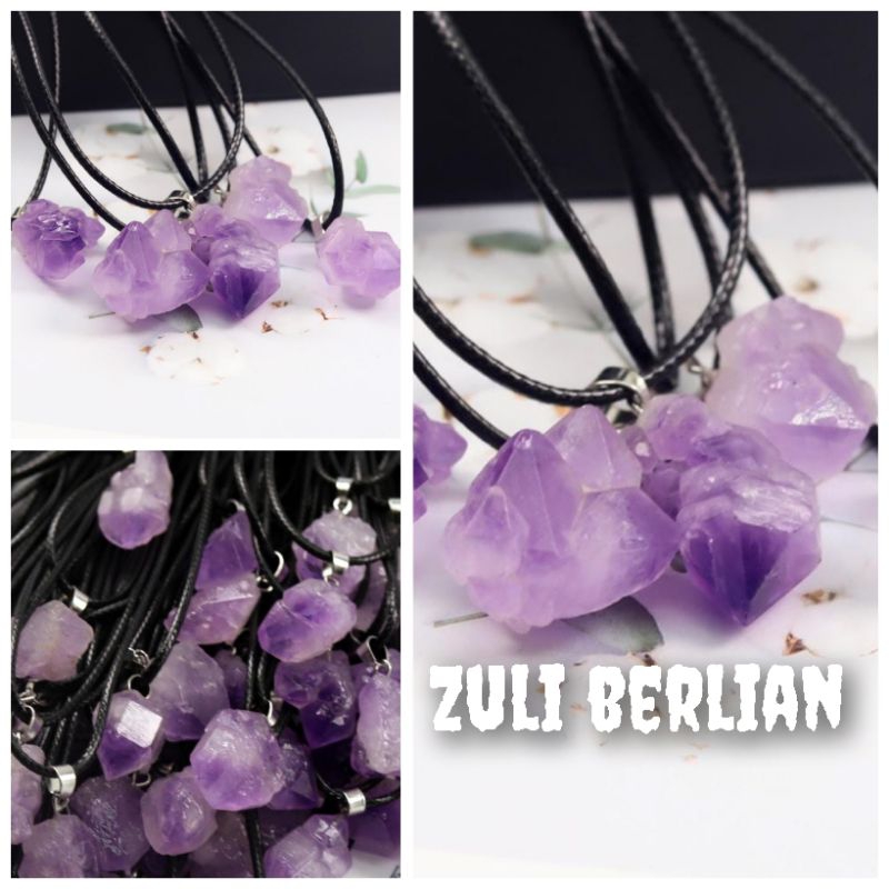 Kalung  liontin serpihan batu kecubung bungur natural