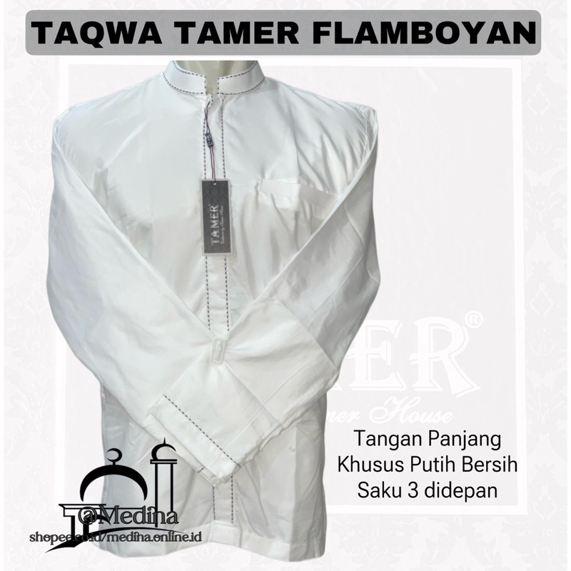 Baju Koko/ Taqwa Bordir TAMER EXCLUSIVE TANGAN PANJANG PUTIH tipe FLAMBOYAN