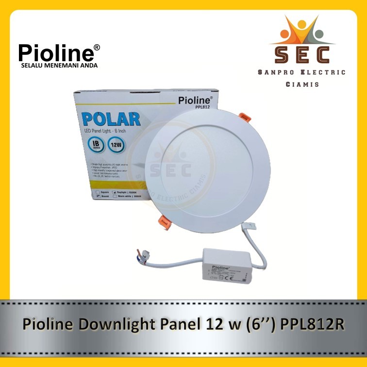 DOWNLIGHT LED PIOLINE 12 WATT 12W BULAT SLIM 6 INCH PANEL  PUTIH PPL812R LAMPU PLAFON IB INBOW TANAM