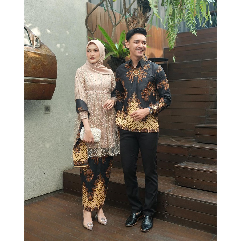 Kebaya Couple Modern Maheswari | Kebaya Wisuda Tunangan Lamaran Baju Kondangan Batik Brukat | Kebaya
