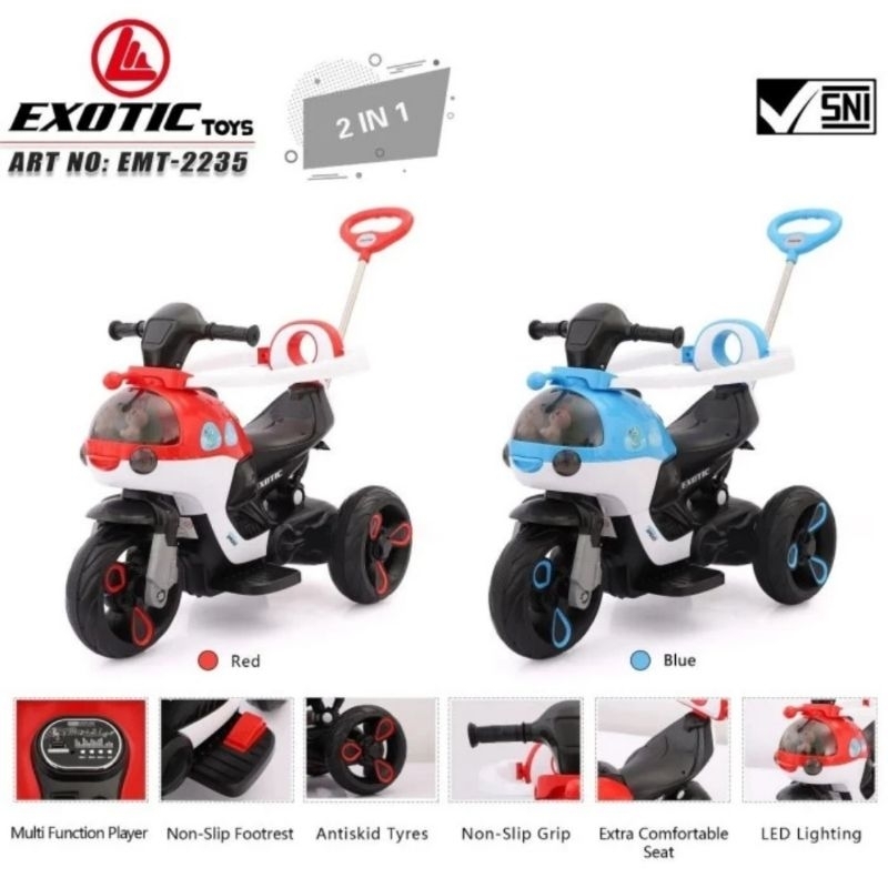 Mainan Anak Motor Aki Exotic EMT 2235 2in1 Aki dan Stir Dorong