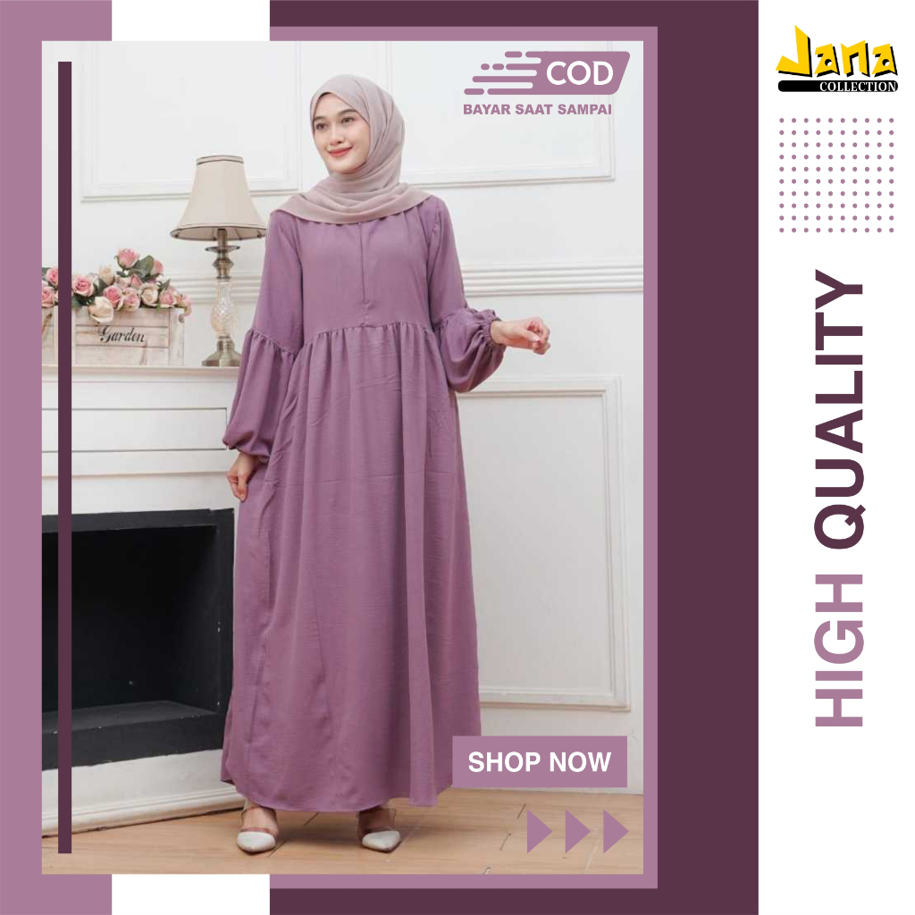GAMIS CRINKLE AIRFLOW PREMIUM MODEL LENGAN BALON MOTIF POLOS BUSANA MUSLIM WANITA BAJU KONDANGAN | D