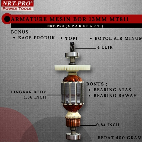 Armature Bor Maktec Mt811 13mm NRT PRO Original Terbaru / Angker Bor 13mm / Armature Bor 13mm / Angk