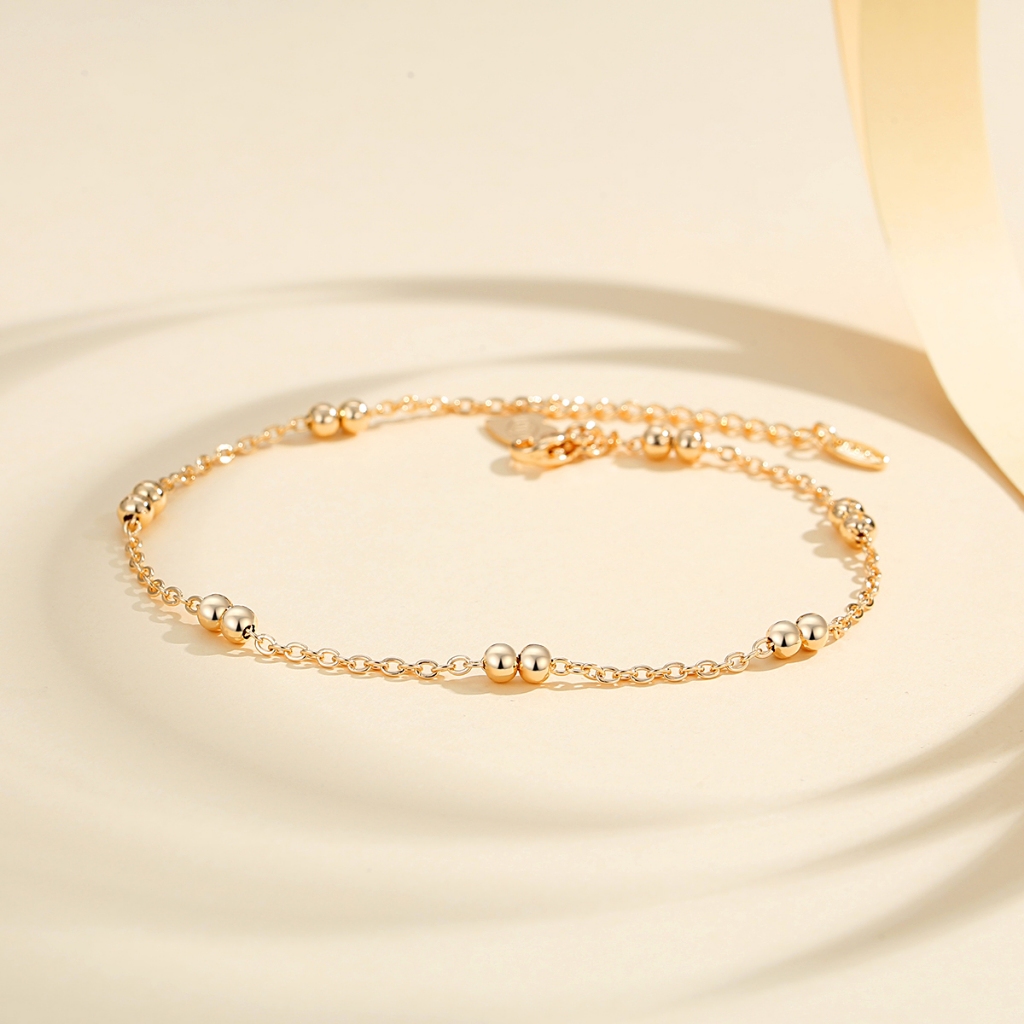 Lanmi Jewelry Gelang Kaki Xuping Manik Manik Dewasa Simple Perhiasan Gelang Kaki Wanita Lapis Emas L