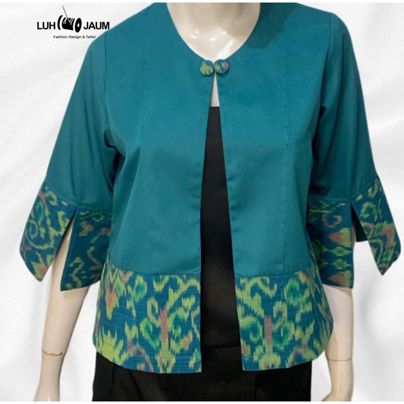 Elaine Blezer wanita tosca dari endek bali asli/ outer etnik kombinasi kain polos dengan kain endek/