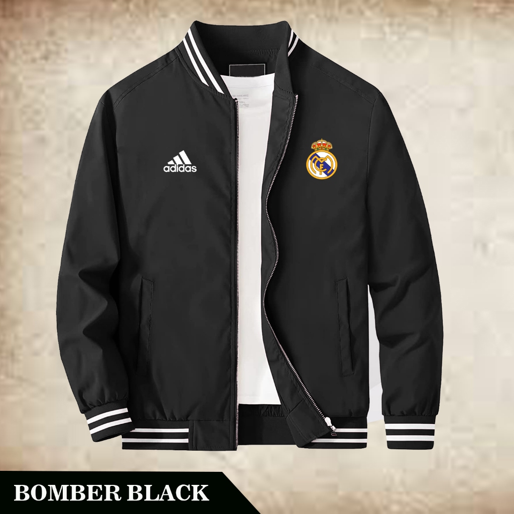 Jaket Bomber Pria Retro Original Black Jaket Baseball Bomber Logo Real Madrid Original / Jaket Baseb