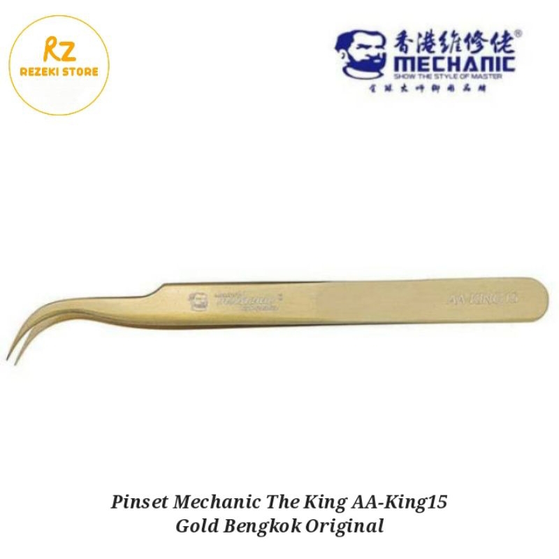 Pinset Mechanic The King AA-King15 Gold Bengkok High Tenacity SMD Tweezer Original
