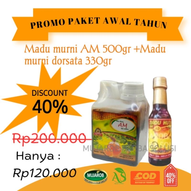 

Madu Murni Am 500gr+Madu murni Ad 330gr paket promo