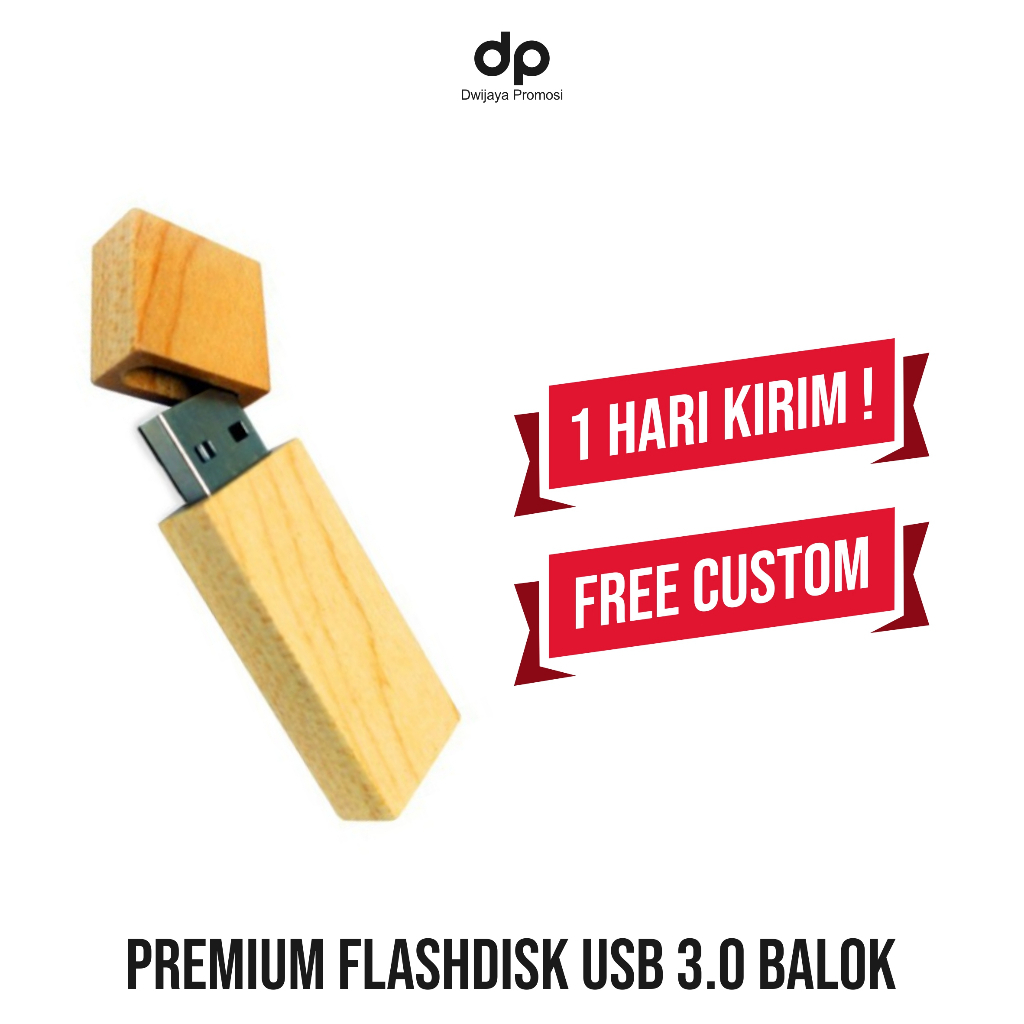 Flashdisk USB 3.0 Kayu Balok Custom