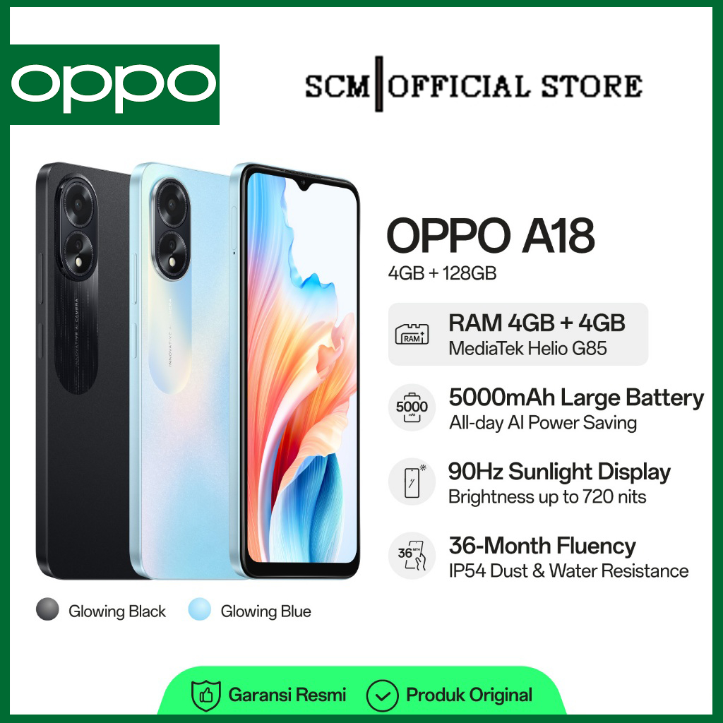 OPPO A18 4GB/128GB Garansi Resmi Nasional