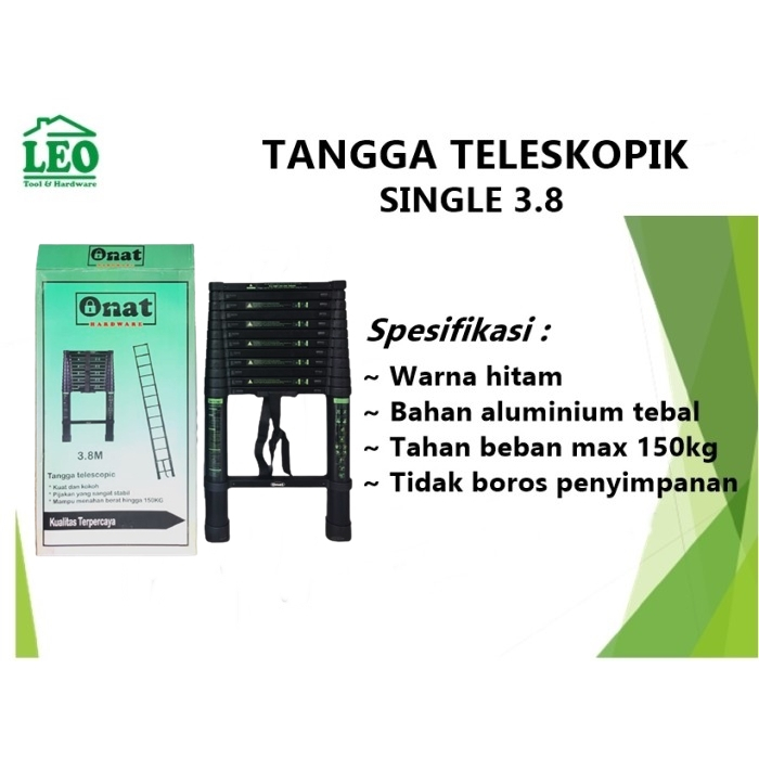 tangga lipat aluminium teleskopik 3.8M single telescopic ladder 3.8 M ONAT