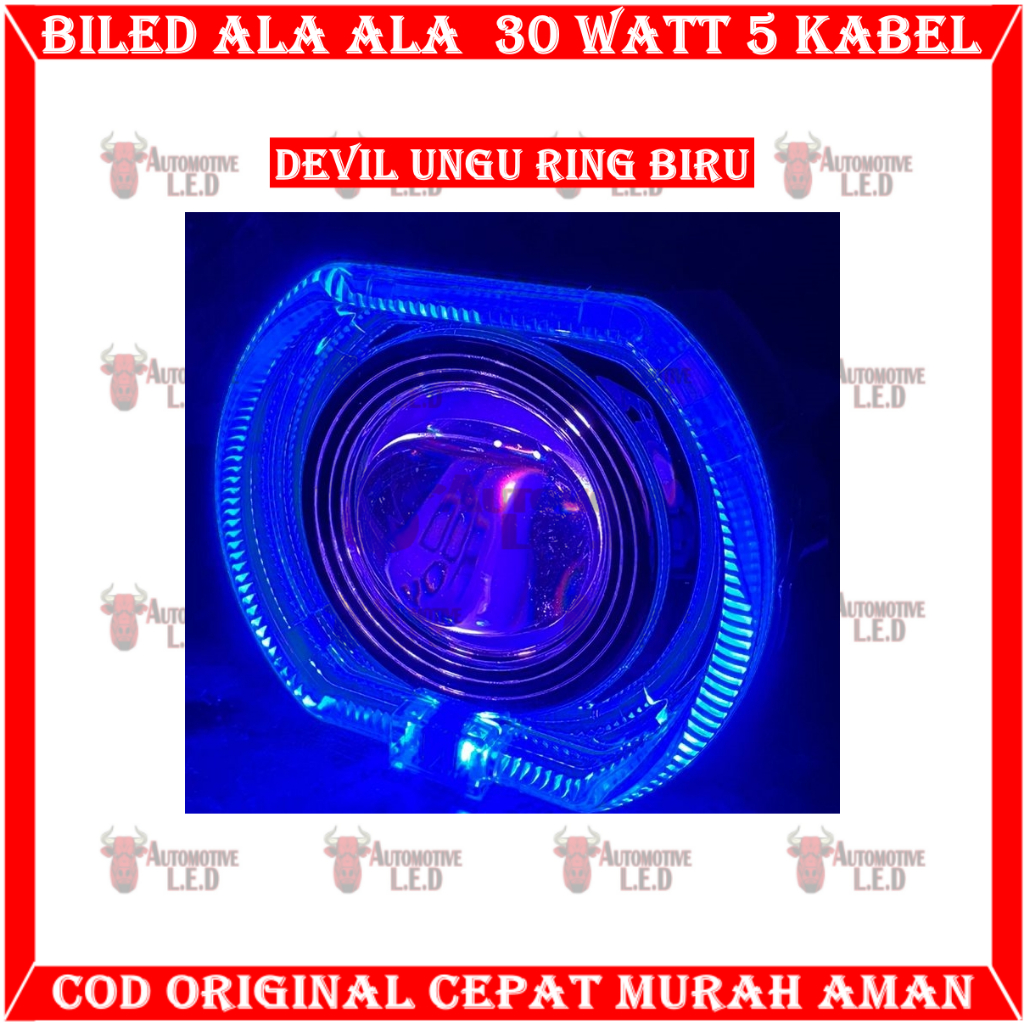 ORIGINAL BILED ALA ALA New Projie Biled cahaya Laser Cut Off jauh dekat 30watt plus devil merah full alumunium Waterproof