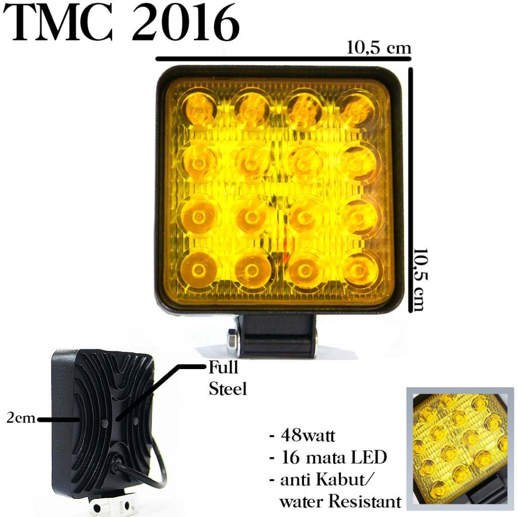Lampu Tembak Sorot Led Work Light 16 Mata 48 Watt Lampu Mobil Truk Motor 12-24volt TMC 2016-2 KUNING