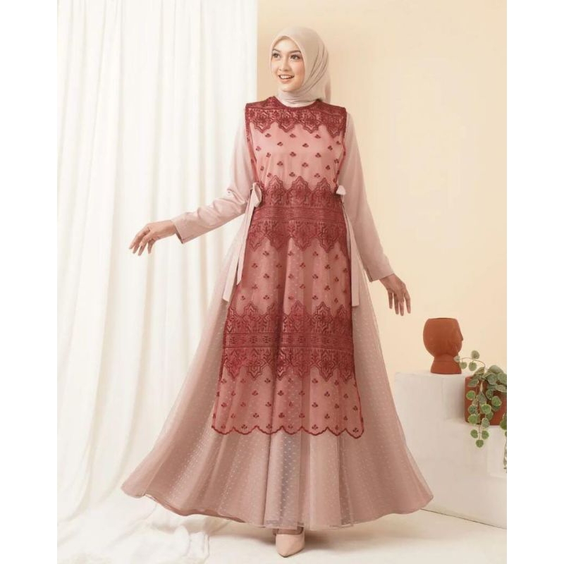 Outer Rompi Tile /Brokat Premium Long Vest Etnik/Hanya outer