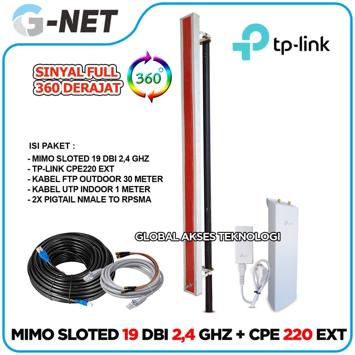 Paket outdoor Mimo Slotted 17 & 19 dBi 2,4 Ghz 360 derajat & TP LINK CPE 220 EXT 30 dbm 300 Mbps