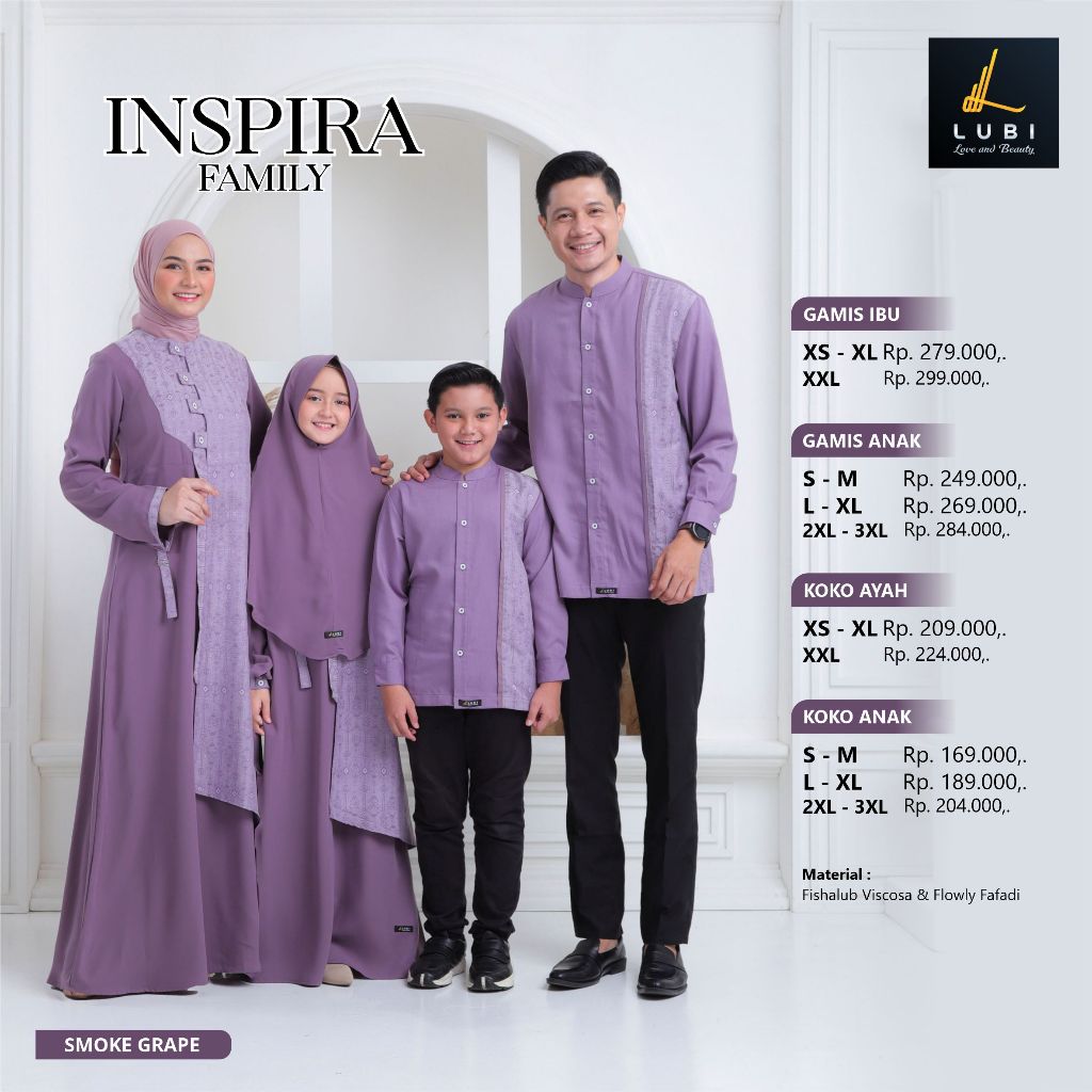 Sarimbit Keluarga 2024 Lebaran Lubi Inspira Family Smoke Grey Baju Couple Keluarga Lebaran 2024 Mewa