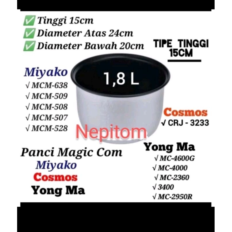 Panci 1,8 Liter Magic Com Miyako Original