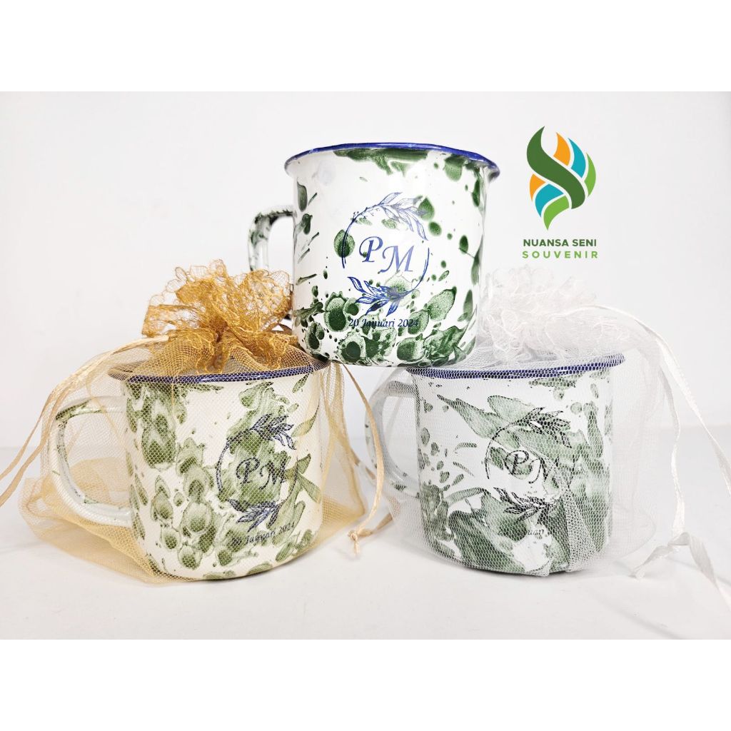 Souvenir Antik Gelas Mug Enamel Blirik 7cm Cangkir Kopi Jadul Cup Tea Kaleng Vintage Tumbler Sablon