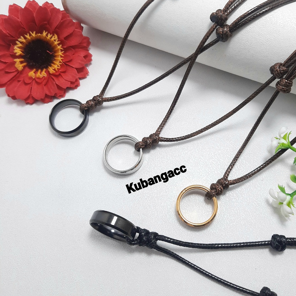 Kalung Tali Cicin Hitam Kalung Tali Pria Wanita KAlung Tali Korea Liontin Cincin Titanium Keren