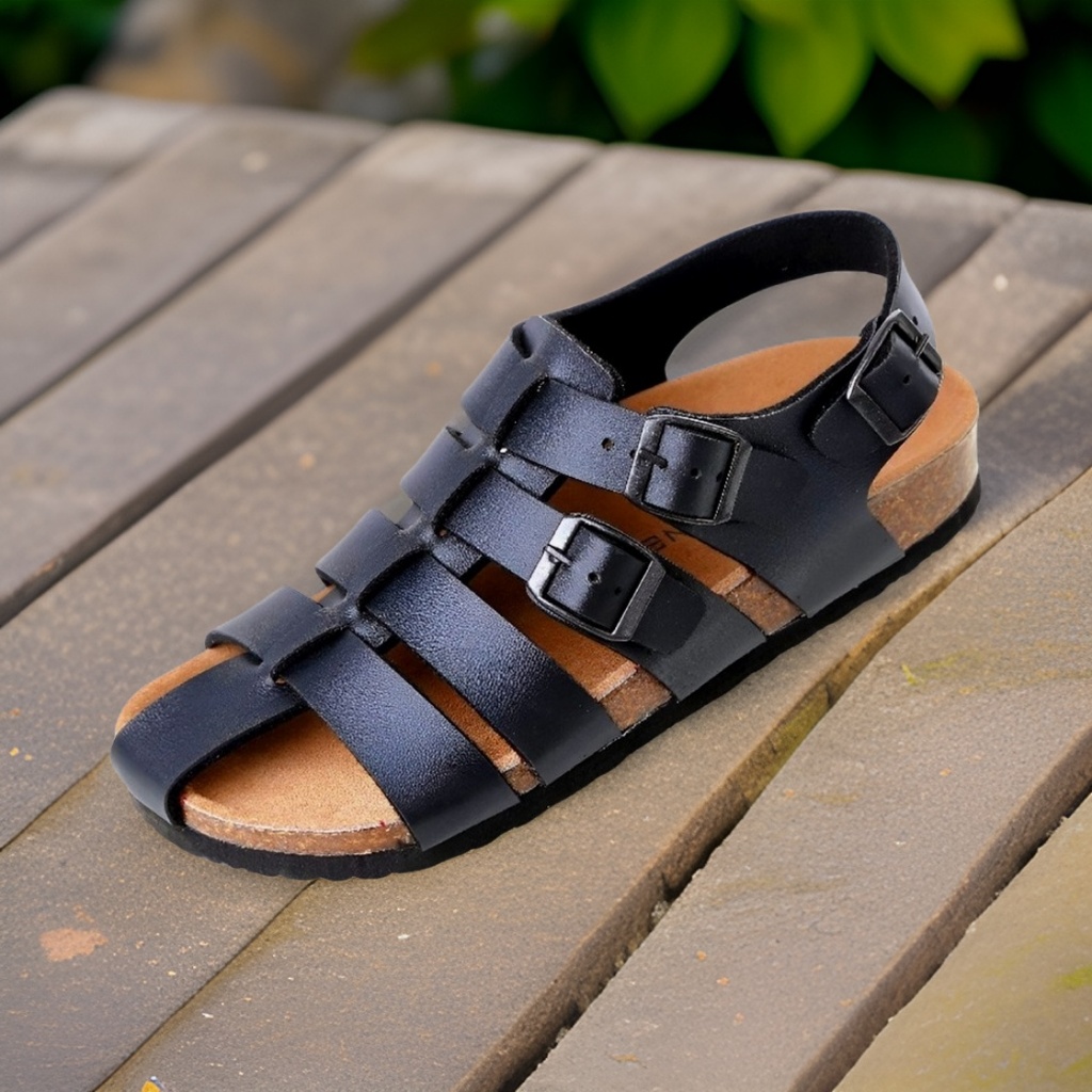 Sepatu Sandal Pria Romawi Kulit Hitam Jumbo Big Size 41 42 43 44 45 46