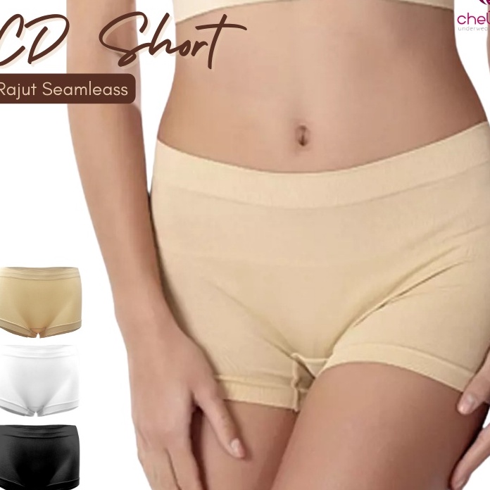 New Chelyne CD Short Wanita W4 Boyshort  Celana Pendek Bahan Rajut Seamless Sretchable