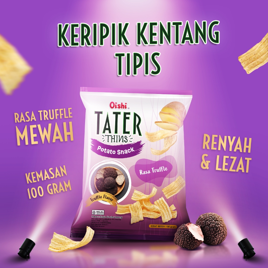 

Oishi Tater Thins Potato Snack Rasa Truffle / Pedas 100gram