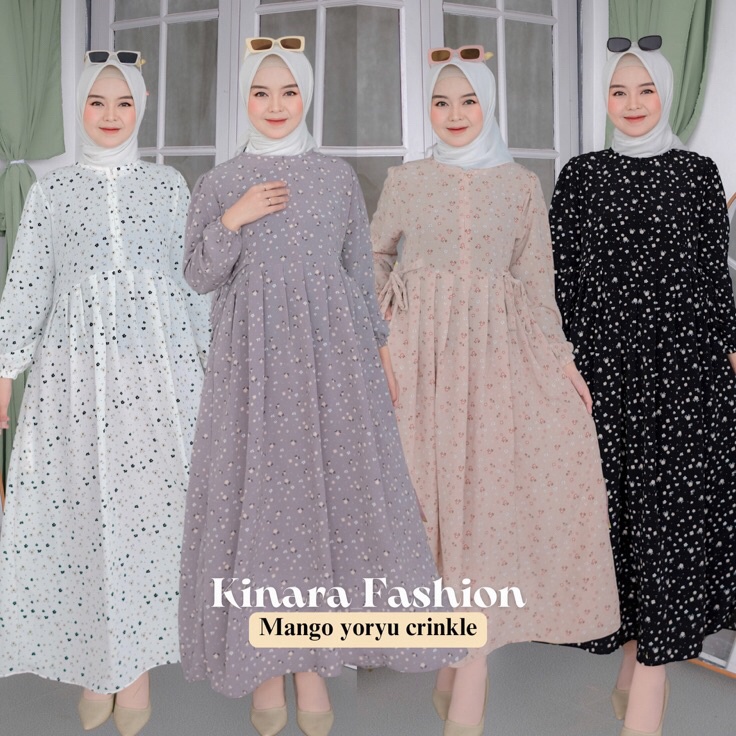 Promo IdgFu Natalia Dress Gamis Busui Bahan Yoryu Crinkle Motif Bunga Kecil Dewasa Remaja