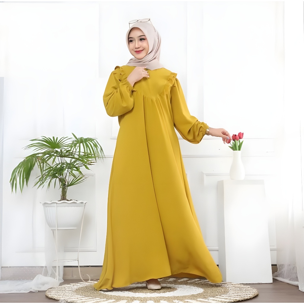 Dress Gamis / Emak / Ibu Warna Kuning Lime Lemon Simpel Cantik Lucu Elegan Kekinian XL XXL 2XL LD 11
