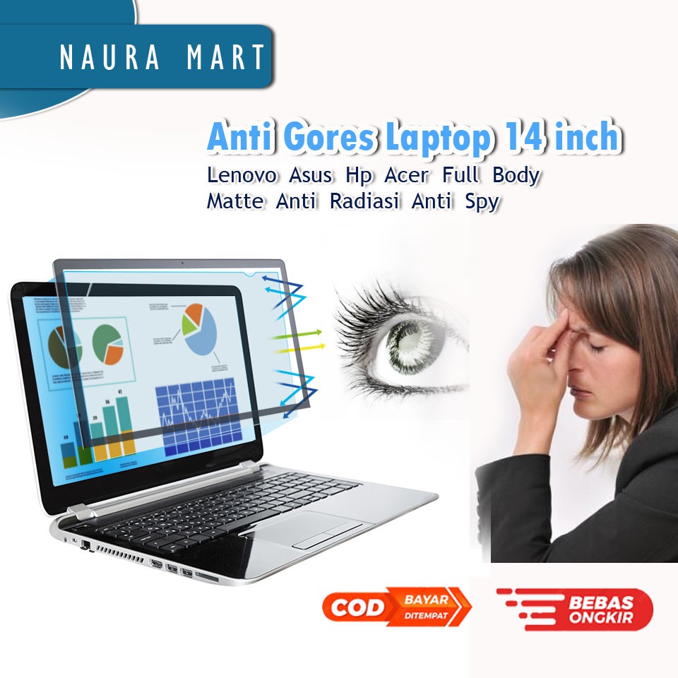 Anti Gores Laptop 14 Inch Lenovo Asus Hp Acer Full Body Matte Anti Radiasi Anti Spy