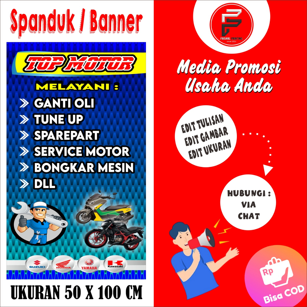 Banner Bengkel Motor / Spanduk Service Motor / Banner bengkel / Spanduk Ukuran 50 x 100 cm