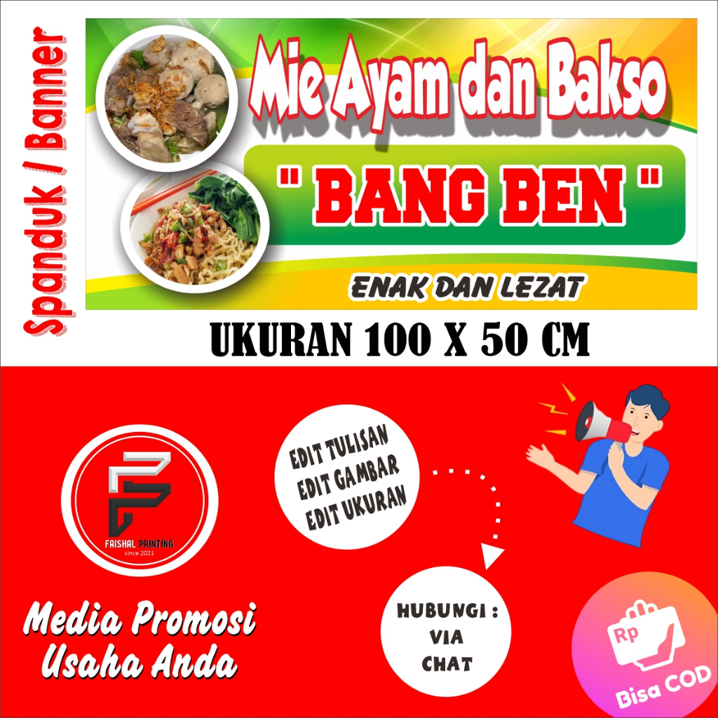 Spanduk Mie Ayam / Banner Mie Bakso / Spanduk Mie Baso / Banner Mie Ayam Ukuran 100 x 50 cm