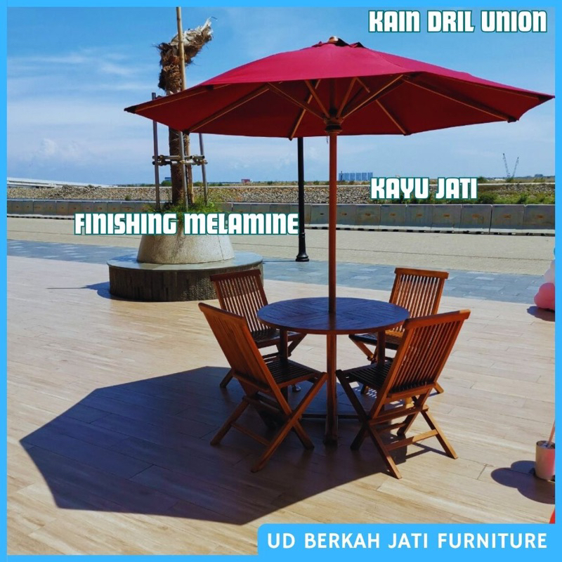 set payung taman, tenda payung cafe, payung jati outdoor, payung hotel dan pantai, meja kursi payung
