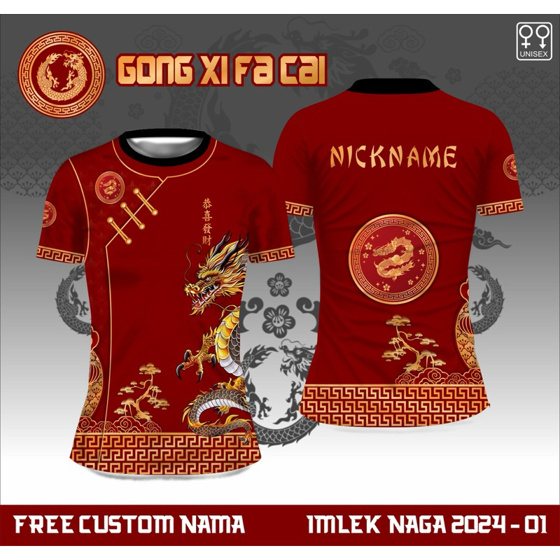Baju imlek shio naga jersey imlek cheongsam changsan kaos imlek naga  wanita tahun baru cina 2024 te